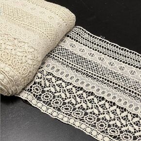 Natural Beige Lace Fabric Trim - 10.5 Inch Width - 3 Yards per Pack - 100% Cotton - Dyeable for Custom Colors
