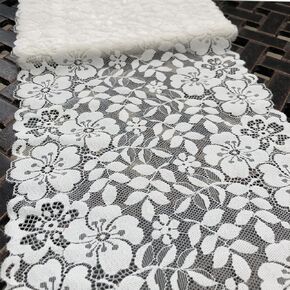 8 Inch Wide Lace Stretch Lace Ribbon Trim Lace Fabric for Table Runner, Garment and DIY Crafts-5 Yards (9269 White)