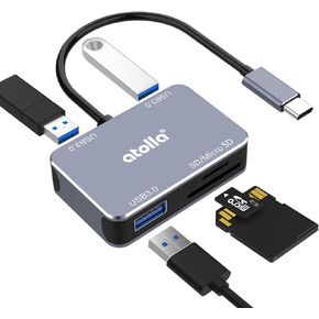 USB C Hub, atolla 5 in 1 Type C Hub with Memory Card Reader for SD/SDXC/SDHC/MMC, Thunderbolt 3 Multiport Adapter Compatible