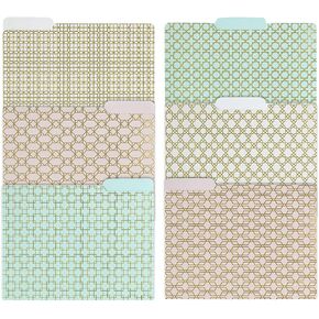 Blu Monaco Decorative File Folders, 1/3 Cut Tabs, Pink Aqua Cream with Gold Foil Design, Letter Size, Set of 12, 3 Each of 4 Patterns