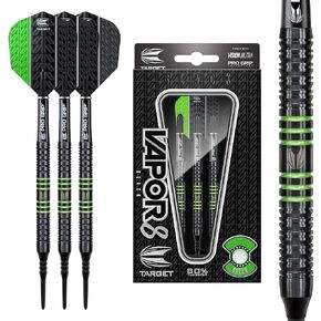 Target Darts Vapor 8 Black Green 18G 80% Tungsten Soft Tip Darts Set