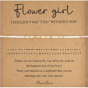 RareLove Flower Girl Proposal Gifts Will You Be My Flower Girl Morse Code Beaded Bracelet for Women,Flower Girl Gifts from Bride White Gold Pony Seed Tiny Beads