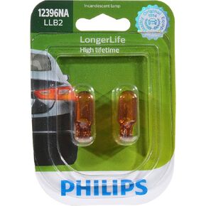 Philips Automotive Lighting 12396NA LongerLife Miniature Bulb, 2 Pack, 12396NALLB2