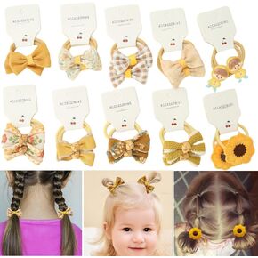 20 Pcs(10 pairs) Baby Girl Hair Ties With Bows 1.37 Inch Small Toddler Girls Ponytail Holders Pigtails Elastic Bands Hair Accessories For Kids (Denim Blue)