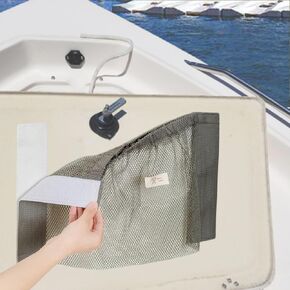 Boat Hatches Storage Bag - Marine Adhesive Backed Mesh Organizer Pouch to Keep Things Secure for Console Doors, Gunwales