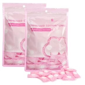Classycoo Compressed Towel 120 PCS with 2 Carrying Cases,Disposable Mini Tablets Portable Face Towel Cotton Coin Tissue for Travel, Camping, Hiking, Sport, Home Hand Wipes, Outdoor Activities (Pink)