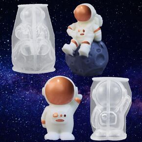 2 PCS First Trip Around The Sun Mold Moon Astronaut Mold Space Theme Candle Molds 3D Planet Shaped Epoxy Resin Mold Astronaut Fondant Silicone Molds