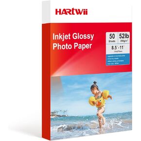Premium Inkjet Photo Paper Single-Sided High Gloss Photo Paper 50 Sheets 200gsm 8.5x11 Inches for Family Photo with Inkjet Printer and Dye Ink