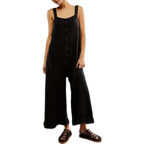 Ladyful Women's Summer Wide Leg Overalls Casual Loose Sleeveless Jumpsuits Waffle Backless Tank Romper