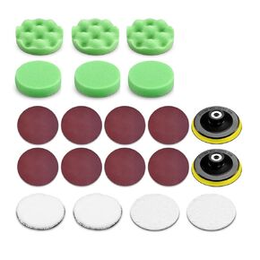 KIMO 20PCS 4-Inch Polishing Pad Kit w/Flat Foam Pads, Wave Foam Pads, Woolen Buffer Pads, Microfiber Polishing Pads, Sandpapers,Replaceable Paste Trays in Kuwait