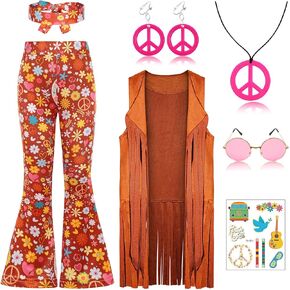 Hippie Costume for Girls Kids 60s 70s Outfits Costume Halloween Dress Up Party