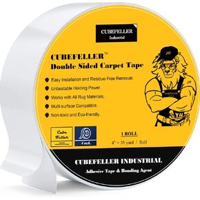 شريط سجاد cubefeller® | 4 بوصة × 35 ياردة (105 قدم) | شريط سجاد مزدوج الجوانب للأرضيات الصلبة | شريط سجاد خالي من البقايا لسجاد المنطقة على السجاد | شريط سجاد عالي التحمل على الوجهين للبساط in Kuwait