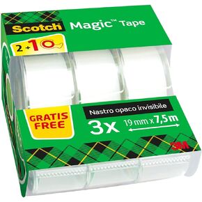 Scotch Magic Tape, Promo Pack, 2 Rolls on Handheld Dispenser + 1 Free, 19 mm x 7.5 m - General Purpose Sticky Tape for Document Repair, Labelling & Sealing