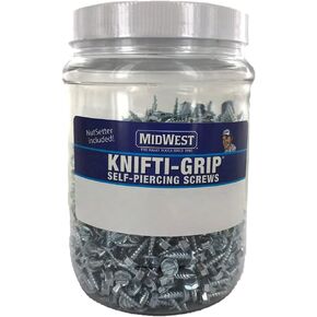 MIDWEST Unpainted Self Piercing Screws - 500 Piece No. 8 X 1" with Carrying Tub & 1/4" Bit - MW-8X15