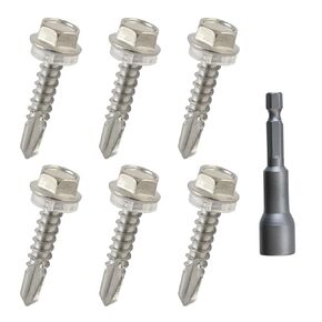 LIONMAX #10 × 1" Hex Washer Head Sheet Metal Screws, Stainless Self Drilling Screws, 150 PCS, 304 Stainless Steel 18-8, Anti-Corrosion, Hex Bit Socket Included