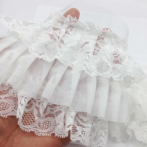 1 Yard Black Wide Three Layers Pleated Chiffon Fabric Embroidery Fringe Ribbon Lace for Sewing and Bridal Wedding Decorations DIY Mini Doll Dressing Handicrafts 4 Inch, 1#. Black