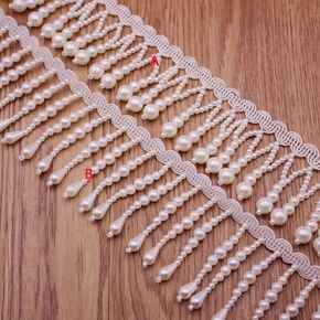 1 Yards White Silk Tassel Fringe Trim Pearl Tassle Beaded Lace Ribbon Sewing Clothing Edge Curtain Pearl Pendant Tassels (Style A)