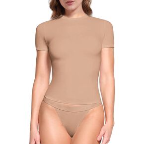SHAPERX Women's Crew Neck Short Sleeve Tops Fit Everybody Double Lined Fit T-Shirts Basic Tee