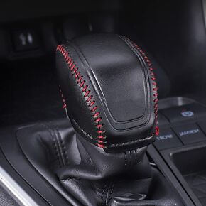 for Toyota RAV4 Interior Shift knob Cover Decoration for 2019 2020 2021 Toyota RAV4 Leather Materials Scratch and wear Resistant Accessories(Black Leather red Thread)