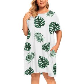 Plus Size Nightgowns Women Cute Printed Sleepwear Night Gown Dresses Sleep Shirts with Pockets