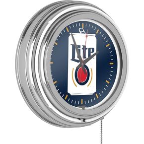 Miller Lite Chrome Double Rung Neon Clock - Minimalist Can