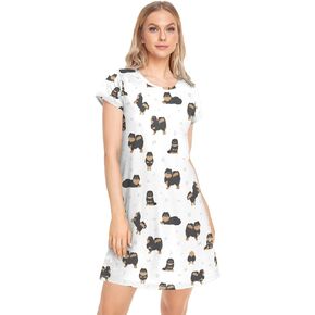 Lovely Dog Women's Nightgown Printed Sleepshirts Short Sleeve Sleepwear Pajama Dress Comfy Nightshirt