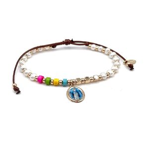 Mother Mary Freshwater Cultured Pearl Adjustable Catholic Bracelet