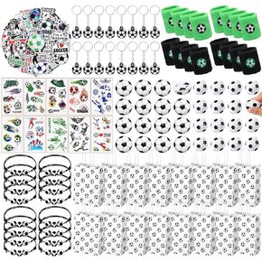 Aoriher 162 Pcs Sport Party Favors, Sport Party Gift Bag Fillers Foam Sports Balls Tattoo Stickers Keychains Sticker Charm Bracelets Sport Wristband Pull Back Cars for Party Supplies (Soccer)