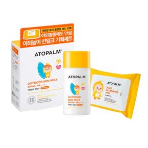 ATOPALM Outdoor Sun Milk with Pure Cleansing Pads Set, Waterproof Baby Kids Sunscreen, SPF50+ PA+++