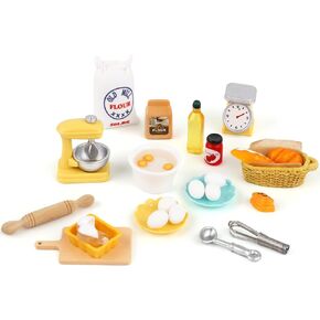 Miniature Food Toys Set, 1 : 12 Dollhouse Miniatures Play Kitchen Accessories Flour Egg Bread Resin Dollhouse Decor Food Mini Statue Model Doll House Miniatures Items for Kids Birthday