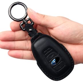 Tukellen متوافق مع غطاء مفتاح جلد Subaru Key Fob مع سلسلة مفاتيح تناسب WRX Outback Ascent Forester Crosstrek Legacy Impreza Smart Remote، حافظة جلدية أصلية - أسود
