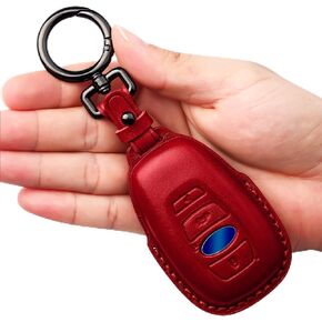 Tukellen Compatible with Subaru Leather Key Fob Cover with Keychain Fit For WRX Outback Ascent Forester Crosstrek Legacy Impreza Smart Remote, Genuine Leather Case-Black