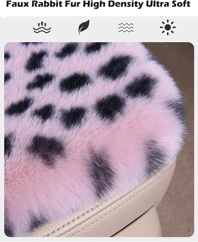 Fluffy Leopard Faux Rabbit Fur Seat Covers for Cars - Universal Fit, Full Set -Red Leopard, Front in Saudi Arabia