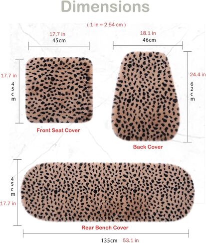 Fluffy Leopard Faux Rabbit Fur Seat Covers for Cars - Universal Fit, Full Set -Red Leopard, Front in Saudi Arabia