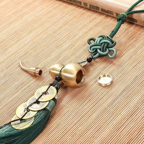 Feng Shui Coins with Brass Calabash Wu Lou Hanging Decoration for Longevity Wealth Porsperity Success and Good Luck Car Charm Rear View Mirror Car Ornament for Travel Safely with Blessing Paper in it in Saudi Arabia