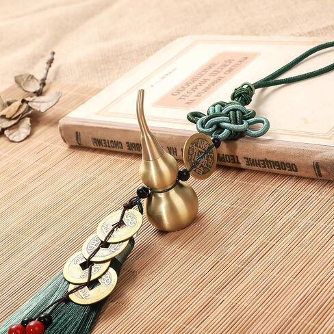 Feng Shui Coins with Brass Calabash Wu Lou Hanging Decoration for Longevity Wealth Porsperity Success and Good Luck Car Charm Rear View Mirror Car Ornament for Travel Safely with Blessing Paper in it in Saudi Arabia