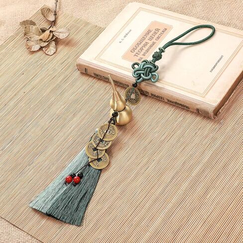 Feng Shui Coins with Brass Calabash Wu Lou Hanging Decoration for Longevity Wealth Porsperity Success and Good Luck Car Charm Rear View Mirror Car Ornament for Travel Safely with Blessing Paper in it in Saudi Arabia