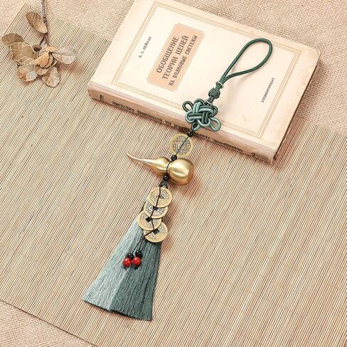 Feng Shui Coins with Brass Calabash Wu Lou Hanging Decoration for Longevity Wealth Porsperity Success and Good Luck Car Charm Rear View Mirror Car Ornament for Travel Safely with Blessing Paper in it in Saudi Arabia