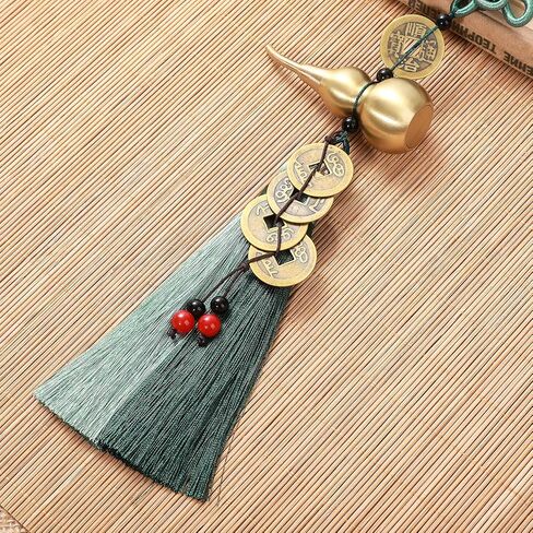 Feng Shui Coins with Brass Calabash Wu Lou Hanging Decoration for Longevity Wealth Porsperity Success and Good Luck Car Charm Rear View Mirror Car Ornament for Travel Safely with Blessing Paper in it in Saudi Arabia