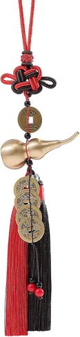 Feng Shui Coins with Brass Calabash Wu Lou Hanging Decoration for Longevity Wealth Porsperity Success and Good Luck Car Charm Rear View Mirror Car Ornament for Travel Safely with Blessing Paper in it in Saudi Arabia