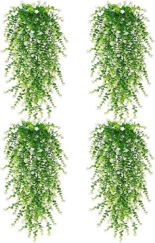4 PCS Fake Hanging Plants Large Vine Plants UV Resistant Artificial Hanging Plants Wall Plants Artificial Ferns for Outdoors Home Porch Balcony Baskets Garden Wedding Decor (Purple, 4PCS) in Saudi Arabia