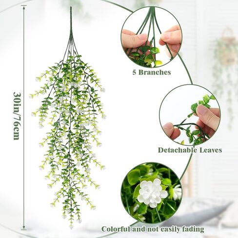 4 PCS Fake Hanging Plants Large Vine Plants UV Resistant Artificial Hanging Plants Wall Plants Artificial Ferns for Outdoors Home Porch Balcony Baskets Garden Wedding Decor (Purple, 4PCS) in Saudi Arabia