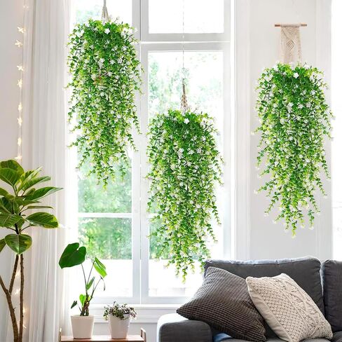 4 PCS Fake Hanging Plants Large Vine Plants UV Resistant Artificial Hanging Plants Wall Plants Artificial Ferns for Outdoors Home Porch Balcony Baskets Garden Wedding Decor (Purple, 4PCS) in Saudi Arabia