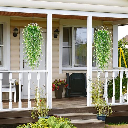 4 PCS Fake Hanging Plants Large Vine Plants UV Resistant Artificial Hanging Plants Wall Plants Artificial Ferns for Outdoors Home Porch Balcony Baskets Garden Wedding Decor (Purple, 4PCS) in Saudi Arabia