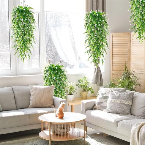4 PCS Fake Hanging Plants Large Vine Plants UV Resistant Artificial Hanging Plants Wall Plants Artificial Ferns for Outdoors Home Porch Balcony Baskets Garden Wedding Decor (Purple, 4PCS) in Saudi Arabia