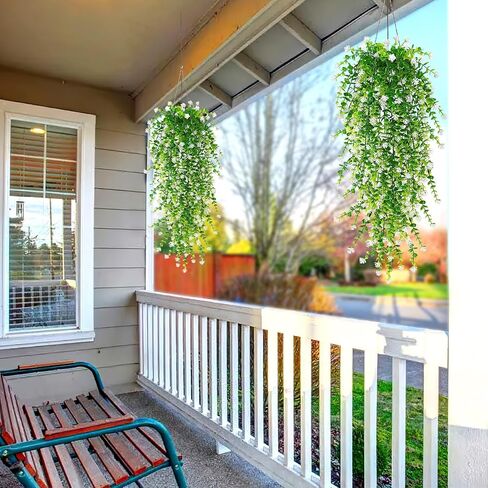 4 PCS Fake Hanging Plants Large Vine Plants UV Resistant Artificial Hanging Plants Wall Plants Artificial Ferns for Outdoors Home Porch Balcony Baskets Garden Wedding Decor (Purple, 4PCS) in Saudi Arabia