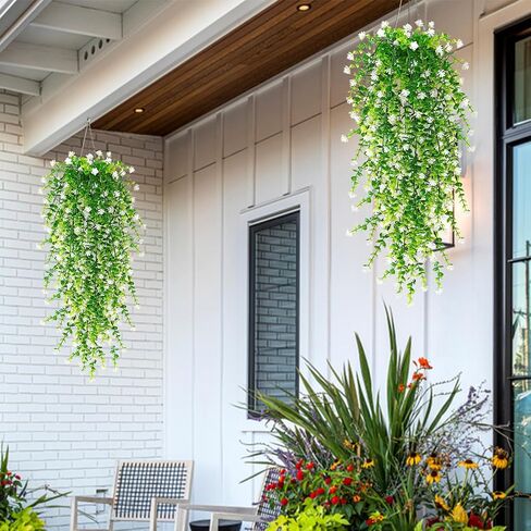 4 PCS Fake Hanging Plants Large Vine Plants UV Resistant Artificial Hanging Plants Wall Plants Artificial Ferns for Outdoors Home Porch Balcony Baskets Garden Wedding Decor (Purple, 4PCS) in Saudi Arabia