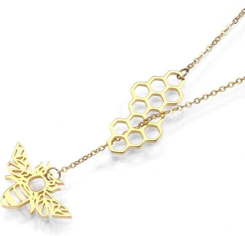 قلادة على شكل قرص العسل من الفولاذ المقاوم للصدأ من الذهب عيار 18 قيراط على شكل حرف Y قابلة للتعديل للنساء in Kuwait