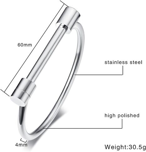 Stainless Steel D Shape Bar Screw Shackle Horseshoe Novelty Fashion Bangle, Unisex in Saudi Arabia