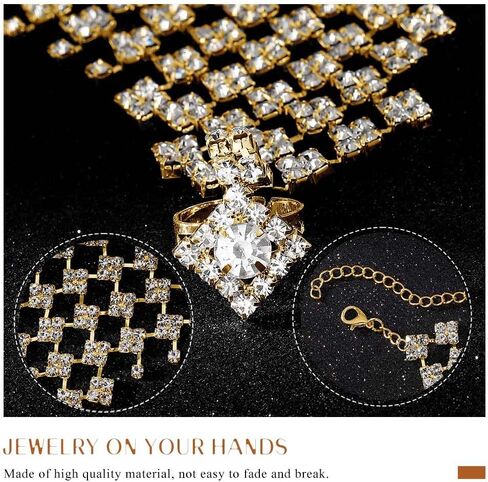 Rhinestone Ring Bracelets Crystal Hand Chain Silver Finger Ring Bracelet Sparkly Full Hand Harness Slave Chian Jewelry Accessories for Women and Girls in Saudi Arabia